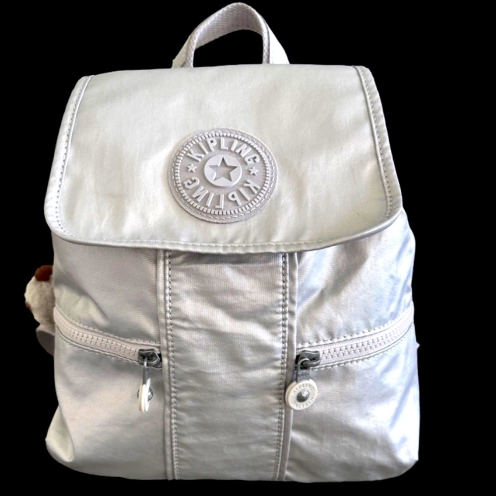 Kipling Small Metallic Silver Backpack